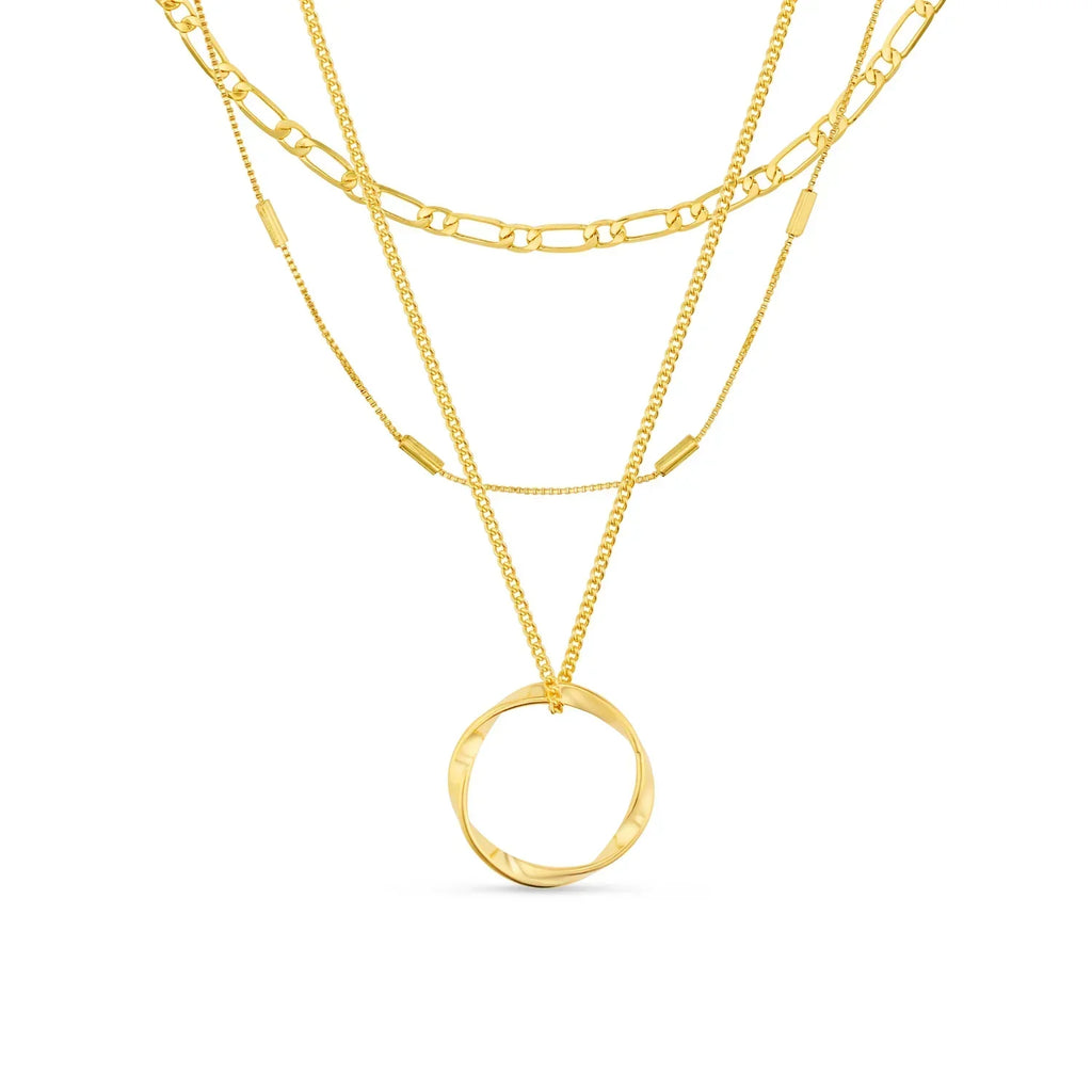 Open Circle Three Row Necklace | Gold