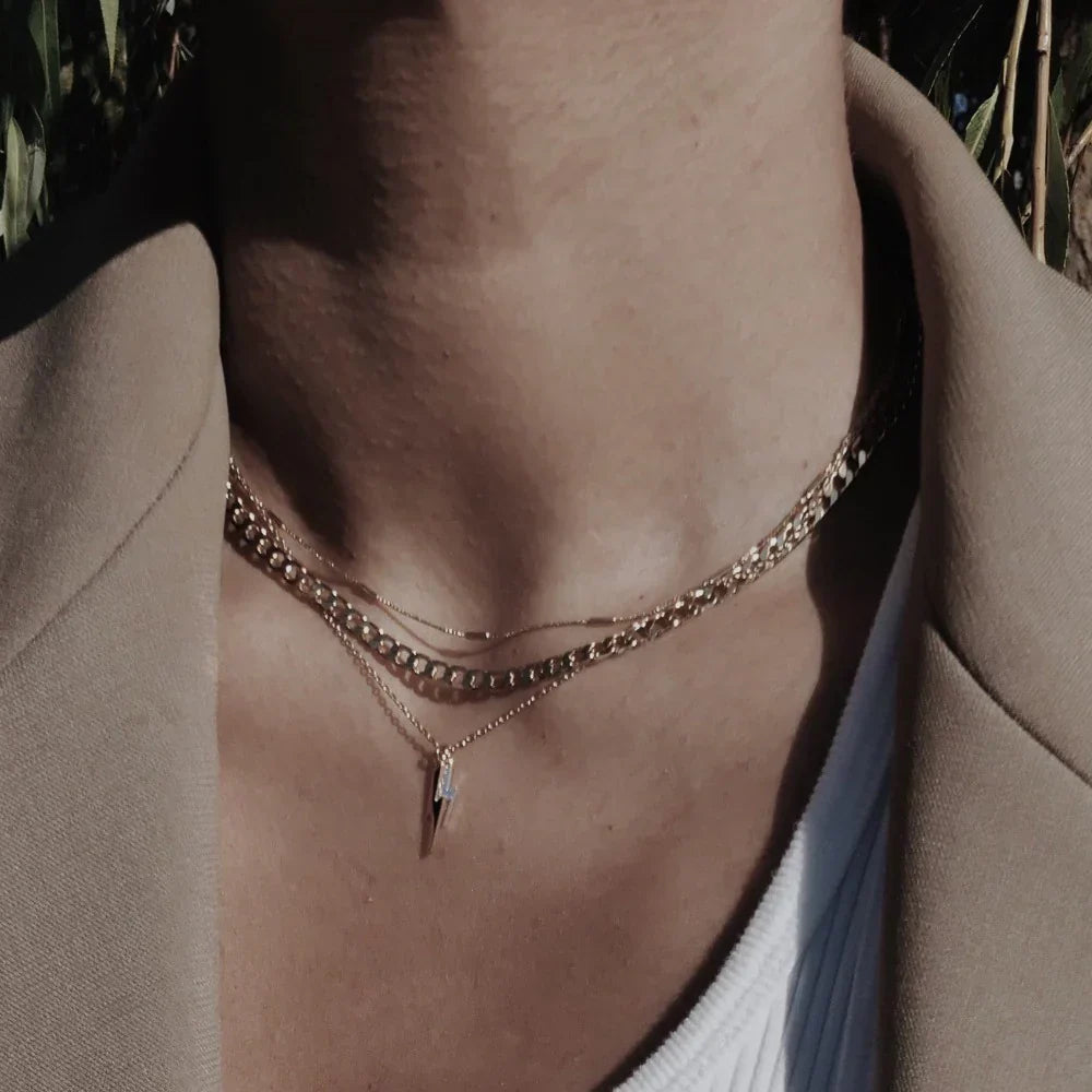 Flat Link Curb Chain Necklace | Gold