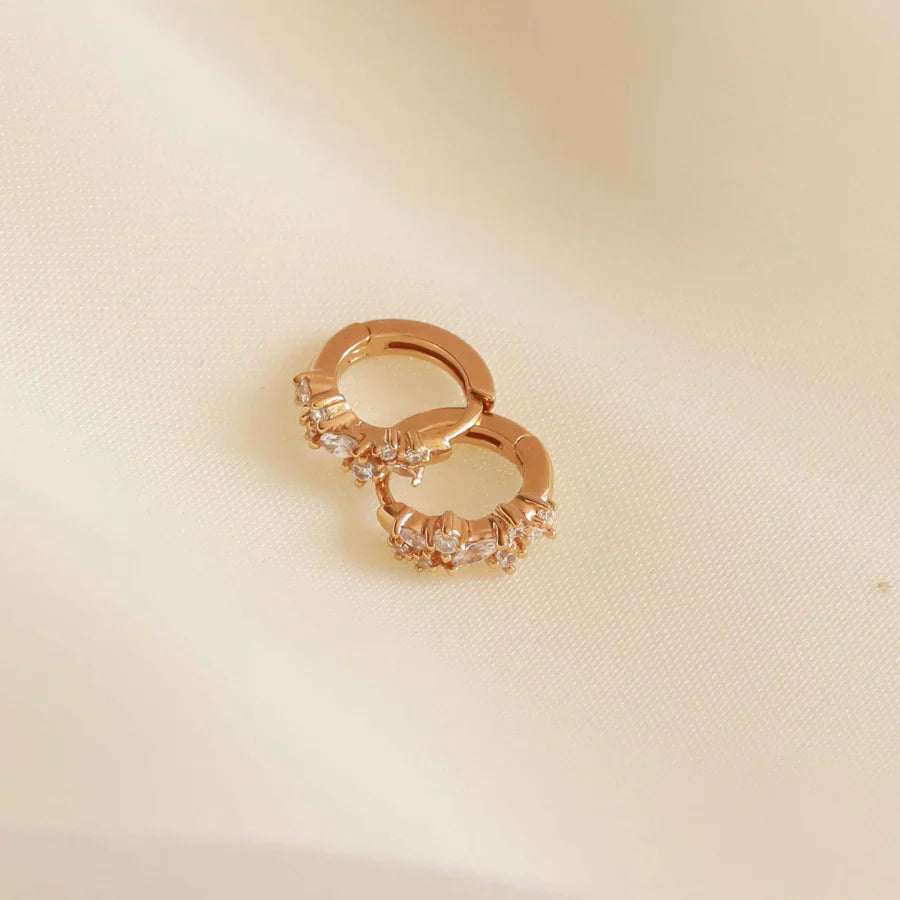 Crystal Cluster Huggies | White Gold